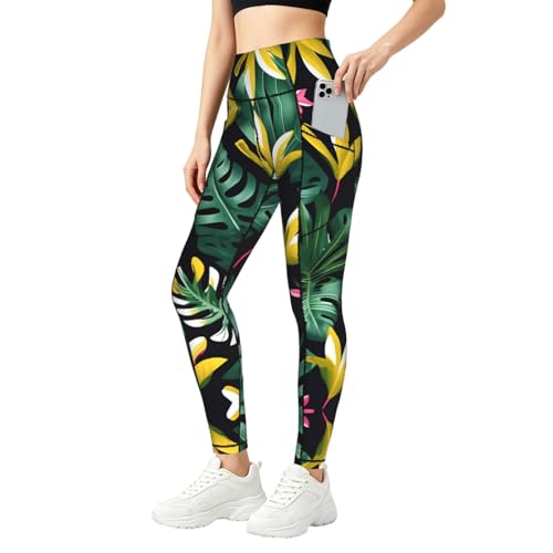 Leggings hawaianos con estampado de flores para fitness y uso diario activo