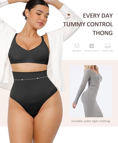 Image of FeelinGirl Thong Shapewear for Women Tummy Control Mid Waisted Body Shaper Underwear Seamless Body Shaper Panties