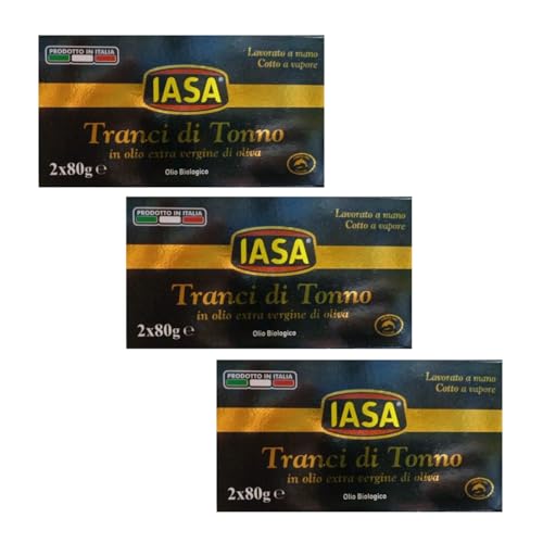 Iasa | Tranci Atún Aceite Orgánico | Atún Empacado a Mano Compacto en Tenedor y Suave en el Paladar - 6 Latas x 80 Gr Neto Cada una