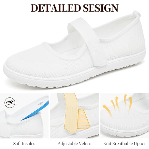 Image of Waluzs Wide Toe Box Flats Shoes Women Knit Ballet Flats Mary Jane Dress Flat Wide Width Walking Shoes Slip-on with Strap