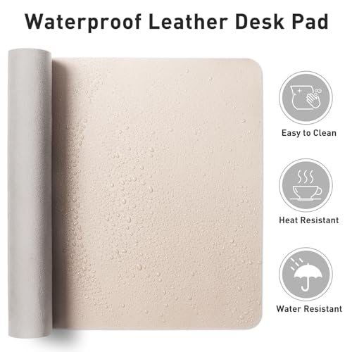Image of Aothia Large PU Leather Desk Pad Protector - Non-Slip Mouse Pad & Writing Mat for Office /Home, Waterproof, Easy to Clean(48 inch x 17 inch, Eggshell)