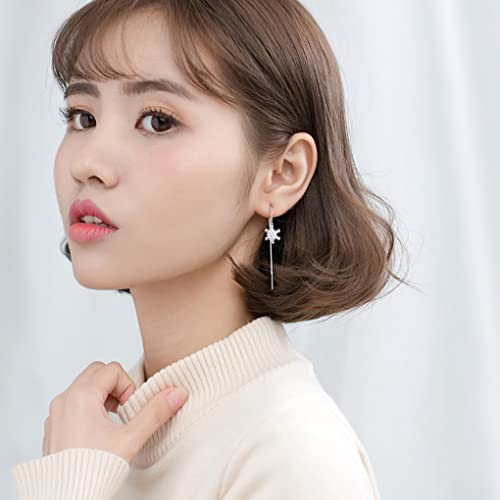 SLUYNZ Sterling Silver Christmas Snowflake Dangle Earrings Chain for Women Teens Snowflake Drop Earrings Threader Winter Earrings3