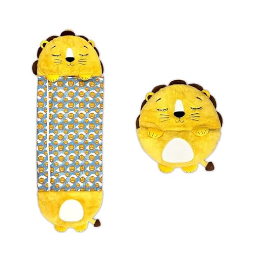 Saco de dormir infantil estilo animal 2 em 1 dobrável com almofada - saco para crianças menores de 135 cm, super macio e divertido (leão)
