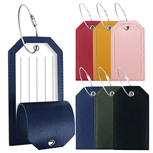 REWOSAL 6 Stück Gepäckanhänger, Leder-Gepäckanhänger für Koffer, PU-Reisegepäck-Etiketten, Zubehör mit Edelstahl-Schlaufen-Identifier-Tag-Halter-Set für Männer und Frauen Cover