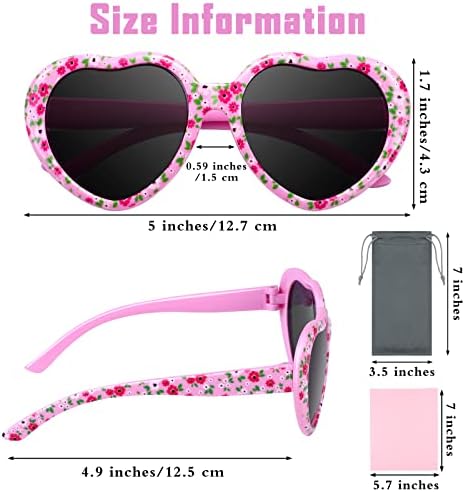 URATOT 2 Pack Girl's Heart-shape Sunglasses Kids Polarized Sunglasses Eyewear for Girls