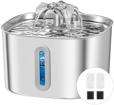 APAUK 3.2L Katzenbrunnen Edelstahl,Trinkbrunnen für Katze (‌2 Filter‌) | Automatischer Trinkbrunnen für kleine Hunde, leise Pumpe mit steuerbaren LED-Leuchten, leicht zu reinigen,