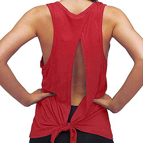 Liqiqi Débardeur de yoga à dos ouvert pour femme - Débardeur de sport à nouer - Débardeur de yoga pour femme, rouge pastèque, XL Cover