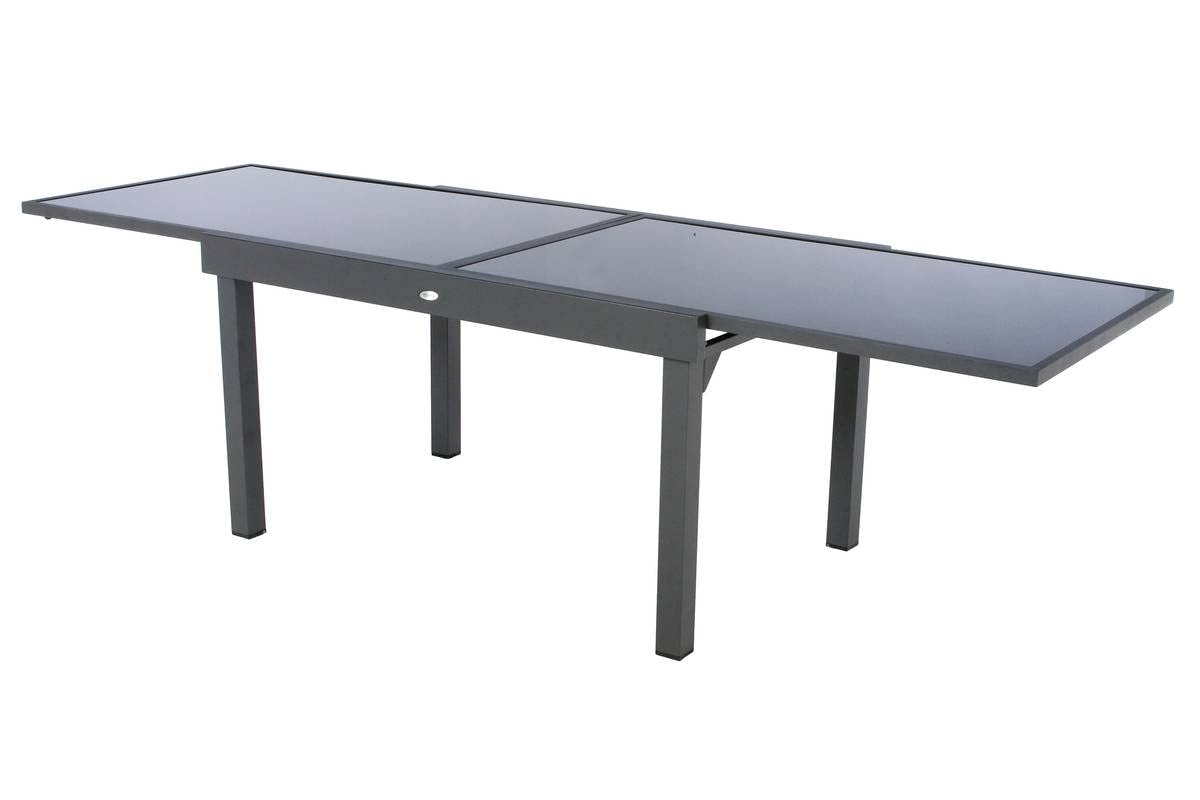 Hespéride - Mesa de jardín Extensible Piazza, Gris Grafito - 10 plazas - Aluminio Inoxidable, Vidrio Templado - Mobiliario de Exterior con extensión Deslizante