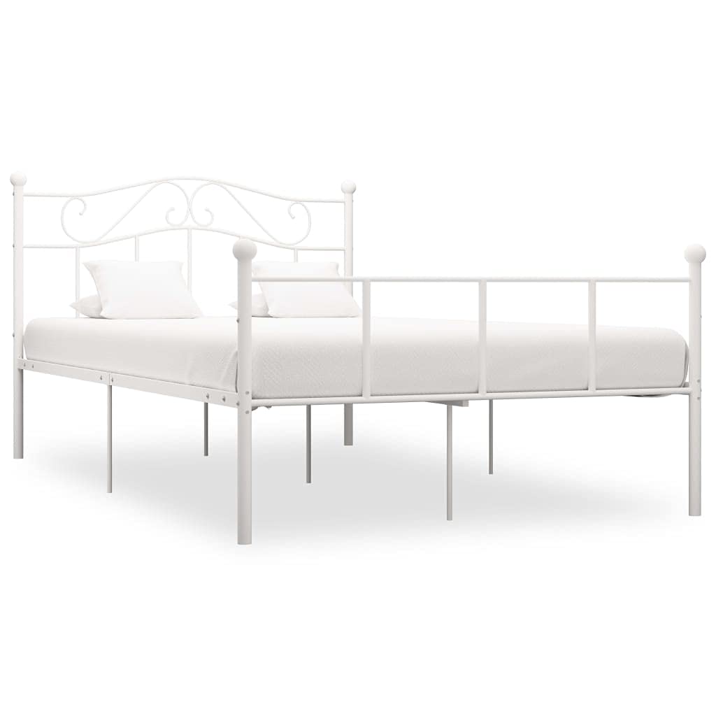120x200 cm White Metal Bed Frame with Slats | Features a heavy-duty steel platform supporting up to 500 lbs without a box spring, ideal for bedrooms and guest rooms.