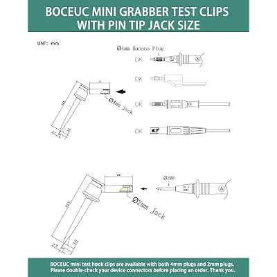 Mini Grabber Test Clip with 2MM Banana Jack, 2 PCS Multimeter Test Lead Hooks Clips Push on Test Probe Electronic Testing IC Grabber
