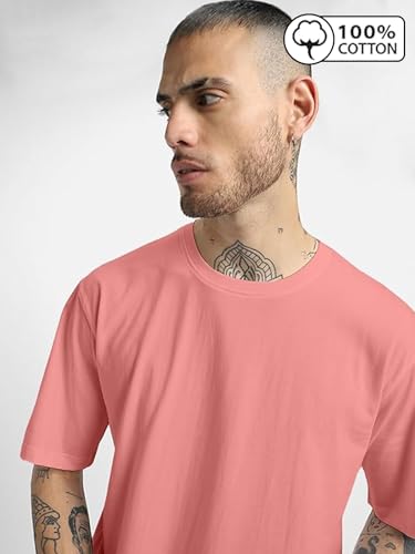 Image of Veirdo Oversized Baggy Fit Drop Shoulder Half Sleeves Round Neck Solid Pure 100% Cotton T-Shirt for Men (Available in White, Black, Mustard, Maroon, Green, Lilac, Navy, Red Color)