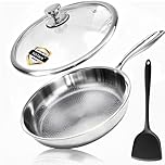 Vutlace Stainless Steel Frying Pan with Lid, 5-Ply Clad Titanium Frying Pan, Uncoated, Titanium Construction, Induction Cookware, Cooking Pan, Stir Fry Pan, Dishwasher Safe Pan, Includes Lid (28cm)