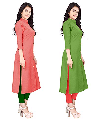 Image of NATEK Women's Cotton Straight Plain Kurtis Combo Pack of 2