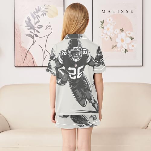 ALAZA White Rugby Ball American Football Satin Pajamas Set Short Sleeve Button Down Sleepwear Summer Pjs 2 Piece4