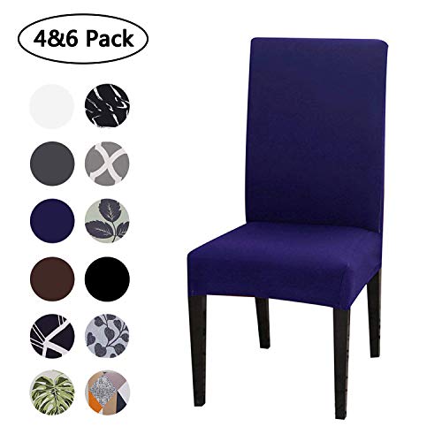 FUMEI Fundas de Sillas de Comedor, Elasticas y Lavables para Proteger Silla Modern Bouquet de la Boda, Hotel, Decor Restaurante (Azúl, Pack de 4)