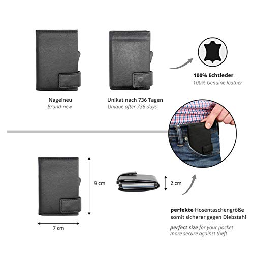 SecWal Kaartetui met muntvak ritssluiting - echt lederen mini portemonnee incl. e-book voor dames en heren - RFID-bescherming portemonnee leder - portemonnee klein - Image 6