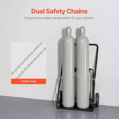 Image of VEVOR Dual Welding Cylinders Cart Oxygen Acetylene Tank Cart Heavy Duty | 440LBS Static Weight Capacity, 10 inch Solid Wheels & Tank Storage Safety Chains, Suitable for Double 12.5-Inch Dia. Gas Cylinder