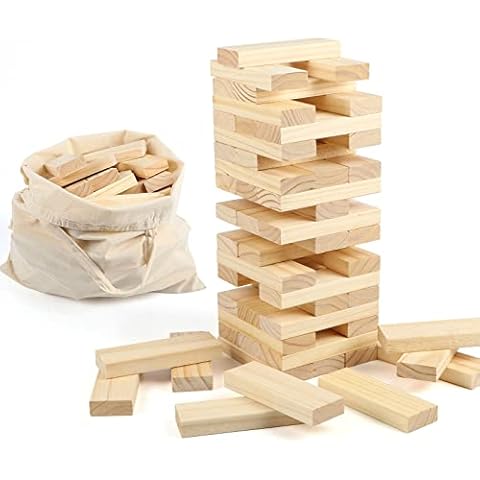 KABENFIS 54 PCS Large Wooden Stacking Toys Building Blocks Tower Game with Storage Bag Cover
