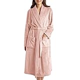 Hallmark Pink Bathrobes for Women, Soft Womens Robes Long Plush Robe Pink