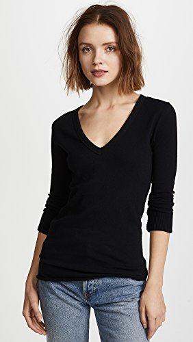 Enza Costa Women’s Cashmere Blend Cuffed V-Neck Top with Thumbholes2