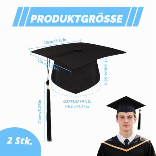 SNBUHA 2 Pcs Bachelor hut mit Quaste, Studentenhut Doktorhut Verstellbar Graduation Cap Unisex, im Universalgröße, für Abschlussfeiern vom Studium, Universität, Hochschule, Abitur