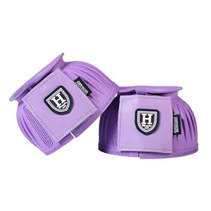 Harrison Howard Rubber Bell Boots Leather Touch-Close Overreach Boots Hoof Protection for Horses Sold in Pairs Violet XL