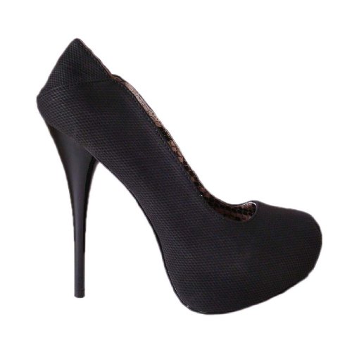 Qupid Women's Black Nubuck High Heel Stiletto Platform Plain Pumps Size 7.0 (Neutral210) #TOP1