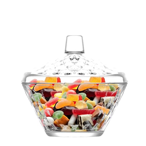 La-V Sucrier Bol en Verre Transparent Boîte à Bonbons avec Couvercle Élégant Bocal à Biscuits Pot de Rangement Couvercle Volume 32 cl Hauteur 12 cm Passe au Lave-Vaisselle Fabriqué en Turquie