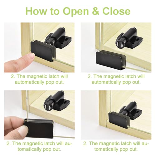 UFURMATE Glastür-Magnetschnäpper für Glastüren, 4 Stück, zum Öffnen, einzelne Glastür, magnetische Touch-Riegel mit verstellbarer Schrankklemme, passend für 3–6 mm große, frei schwingende Glastüren
