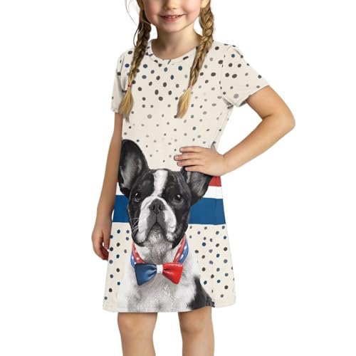 Summer Dress for Girls 3-14T Little Kids Night Home Playwear Dresses Causal Short Sleeve Tank Tshirt Dress Pockets