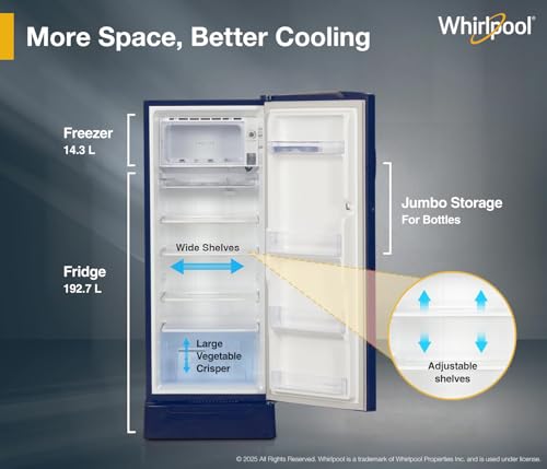 Image of Whirlpool 207 L 5 Star Icemagic Pro Inverter Direct-Cool Single Door Refrigerator (230 IMPRO ROY 5S INV SAPPHIRE PEONY-Y, Blue, 2026 Model)
