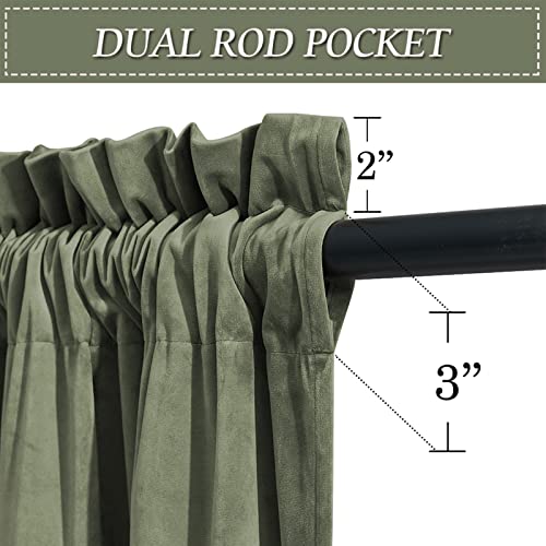 Image of RYB HOME Velvet Curtains 63 inches Long, Rod Pocket Soft Fabric Curtains & Drapes for Bedroom Cafe, Sage Green, W 42 x L 63, 2 Panels Set | Thermal Insulated, Privacy, Sunlight UV Heat Blocking, Laundry Office, Sage Green, W42 x L63, 2 Panels Set