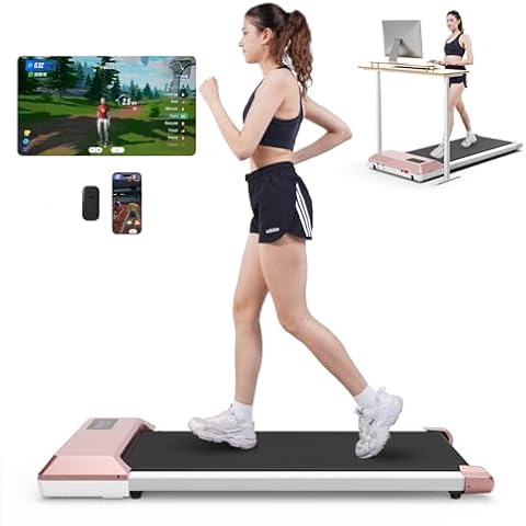SupeRun Walking Pad, Under Desk Treadmills for Home and Office Small Space, 2.5 HP Portable Mini Jogging Machine with APP and Remote Control and LED Display, 300 Lbs Capacity Cover
