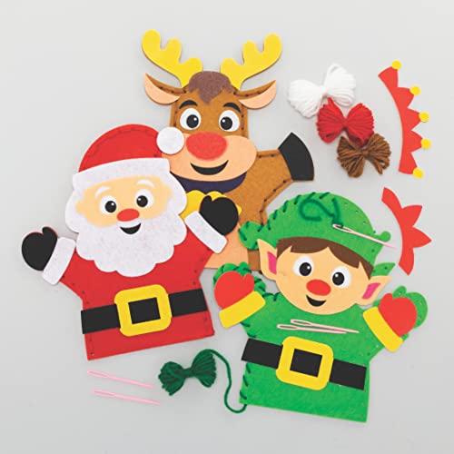 Baker Ross FC157 Kit di Natale di Burattini a Mano - Confezione da 4, Burattini per Bambini, Arti e Mestieri di Narrazione per Bambini, Grande per Feste, Scuole e Storie della Buonanotte