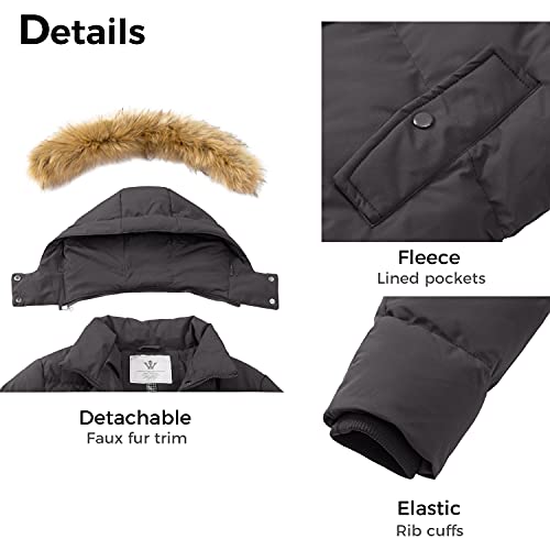 WenVen Women's Winter Thicken Puffer Coat with Fur Removable Hood (Charcoal, L)