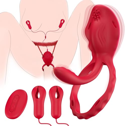 2in1 Nipple Clamps Vibrating Panties - Couples Womens Sex Toys Wearable Panty Vibrator Vibrating Cock Ring with 10 Vibration Modes - Vibrator with Remote Control Sex Toys Adult Rose Toy