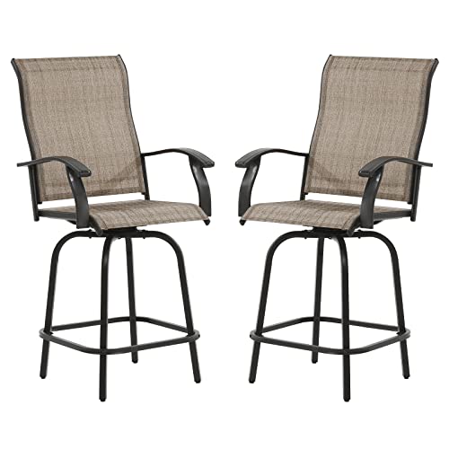 Udpatio Patio Swivel Bar Stools Chair Of 2, Outdoor Bar Heigt Set, All Weather High Back And Armrest Rocking Stools & Bar Chairs For Backyard, Lawn Garden, Balcony And Pool, Brown #TOP15