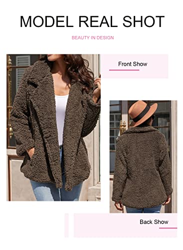 Dokotoo Womens Winter Casual Cozy Warm Casual Oversized Long Sleeve Button Open Front Teddy Bear Sherpa Fuzzy Coat With Pockets Sweaters Fluffy Cardigans Outerwears Jackets Coffee Large #TOP2