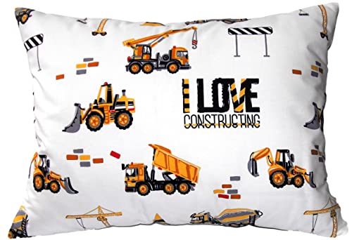 Toddler Pillowcase 13 x 18 Cotton - Toddler Pillow Cases for Travel, Truck Tractor Pillows for Boys - The Little Builder