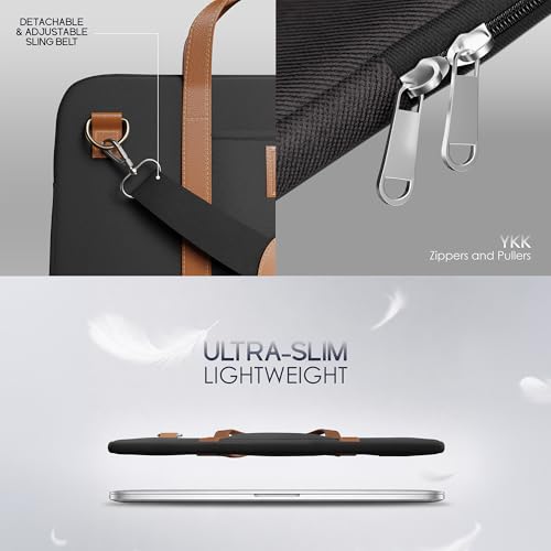 Image of Laptop Sleeve with Handle Upto 14 Inch for Men & Women | Ultra Slim Lightweight | Detachable Shoulder Strap | for MacBook Air /Pro, Asus, Lenovo, Dell & More|Gift for Office & Daily Travel (Black)