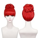 LABEAUTÉ Max Beauty Red Short Cosplay Wig Flat Bangs Updo Chignon for Women Girl, Cosplay Wig for Halloween Costume Party Hair Wig + Wig Cap