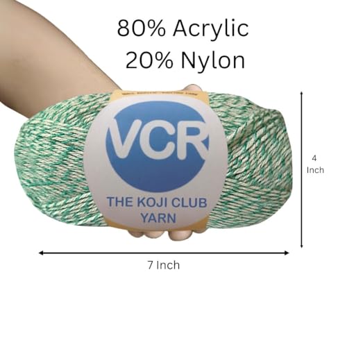 Image of VCR Mint Green and White Color Yarn, 100 Grams Hank, 275 Meters Length, 80% Acrylic, 20% Nylon Ball The Koji Club Yarn for Crochet and Knitting, Pack of 1, Suitable for DIY