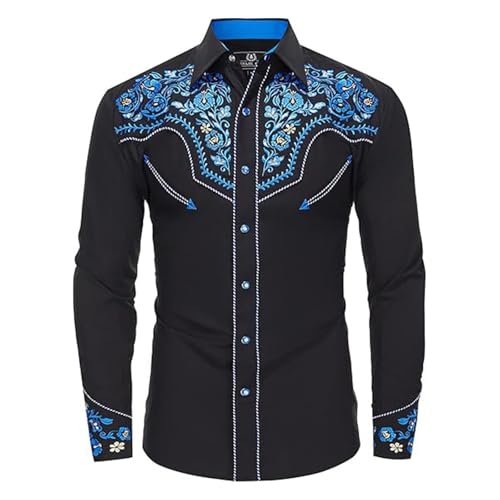Générique Chemise Cowboy Western pour Homme Manches Longues Vintage Broderie Chemises Country Chemisette Grande Taille Africaine Style Hippie Costume Cowboy...