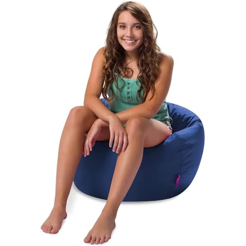Adult Kids & Teen Bean Bag Chair Lounger with Super Soft Plush Fluffy Seat | Pretty Navy Blue Color All Seasons 100' Round Gaming Bean Bag | Lightweight Stuffed Flexible Durable
