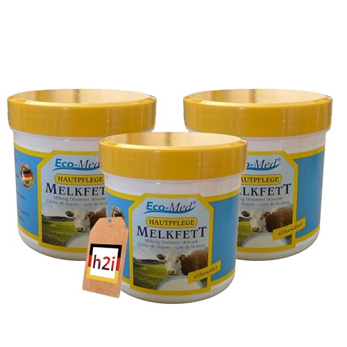 h2i Melkfett Pflegecreme 3×250 ml Hautpflege für trockene & strapazierte Haut Kälteschutz für Gesicht Hände & Körper Baby & Seniorenpflege