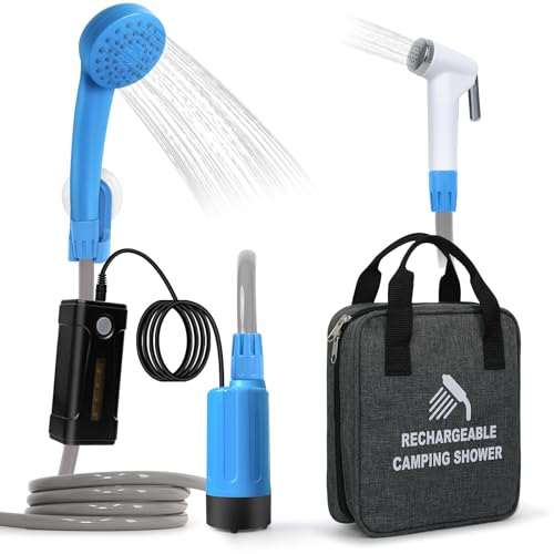 Koopsmate Ducha de camping portátil,luz LED,carga USB,bolsa de transporte portátil,bomba de ducha eléctrica,Con cabeza de ducha y aspersor,adecuada para senderismo/camping,playa,mascotas,al aire libre