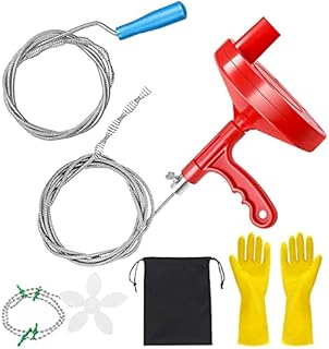 5 in 1 Snake Drain Auger 7.62m Sink Snake Pipe Drain Cleaner Hair Clog Remover Heavy Duty Pipe Snake for Bathroom Bathtub Toilet Kitchen Sink Shower Drain, with Gloves and Storage Bag ZITFRI