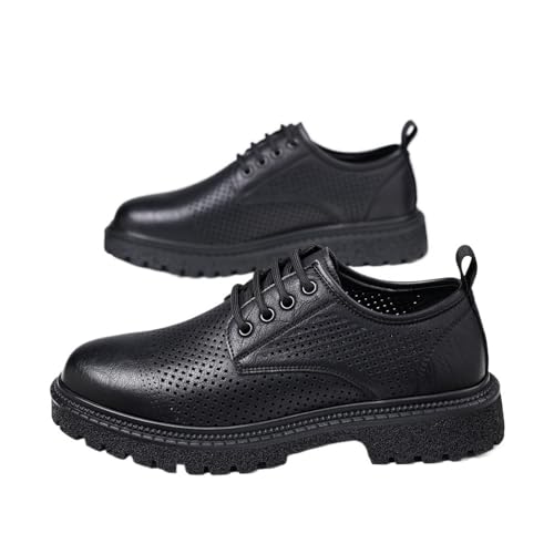 Men's Leather Shoes Oxfords(Black,8)