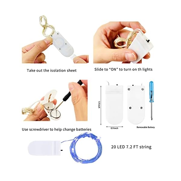 SmilingTown LED-Lichterkette, batteriebetrieben, sternenklare Lichterkette, 15 Stück, 2,2 m, 20 LEDs, Glühwürmchen-Mini-Lichterkette, silberfarben, Kupferdraht, wasserdicht, für Hochzeit, Halloween, Weihnachten, Party, Tischdekoration, Dekoration – Bild 6