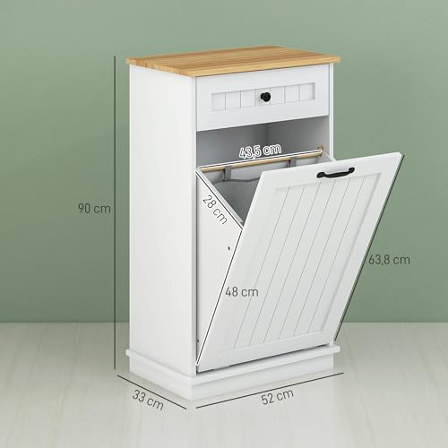 HOMCOM Mueble Auxiliar de Baño Cesto para Ropa Sucia Armario de Baño con Cajón y Diseño Anti-vuelco Mueble de Baño Moderno 52x33x90 cm Blanco - imagen 3